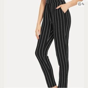 Shein Black & White Stripe Elastic Waist Pants